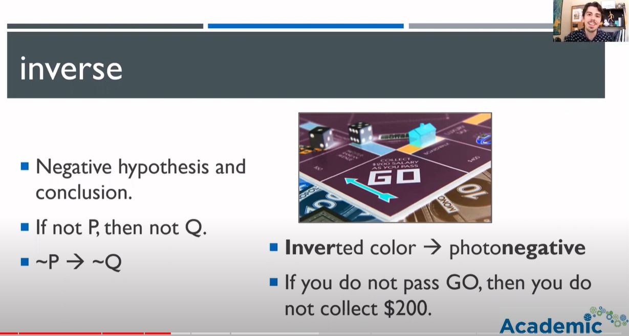 Screenshot of conditional statements and logic vocabulary video developed for Academic Learning Services.