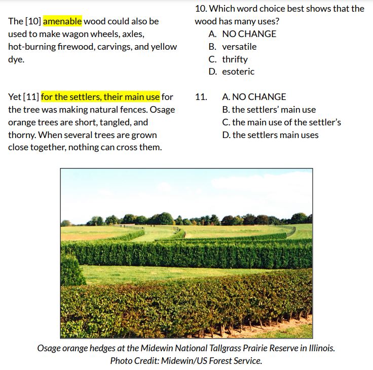 Excerpt of an ACT English passage on the Osage orange for TPT.